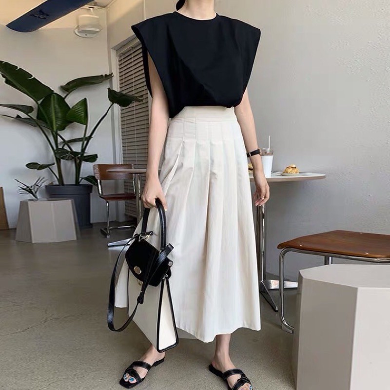 SET ÁO TAY RƠI + CHÂN VÁY MIDI XẾP LY QUÝ CÔ THANH LỊCH