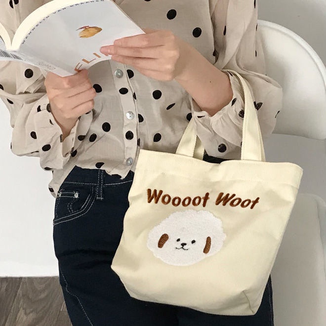 Túi Vải Canvas Đeo Vai Họa Tiết Hoạt Hình Xinh Xắn Dành Cho Nữ