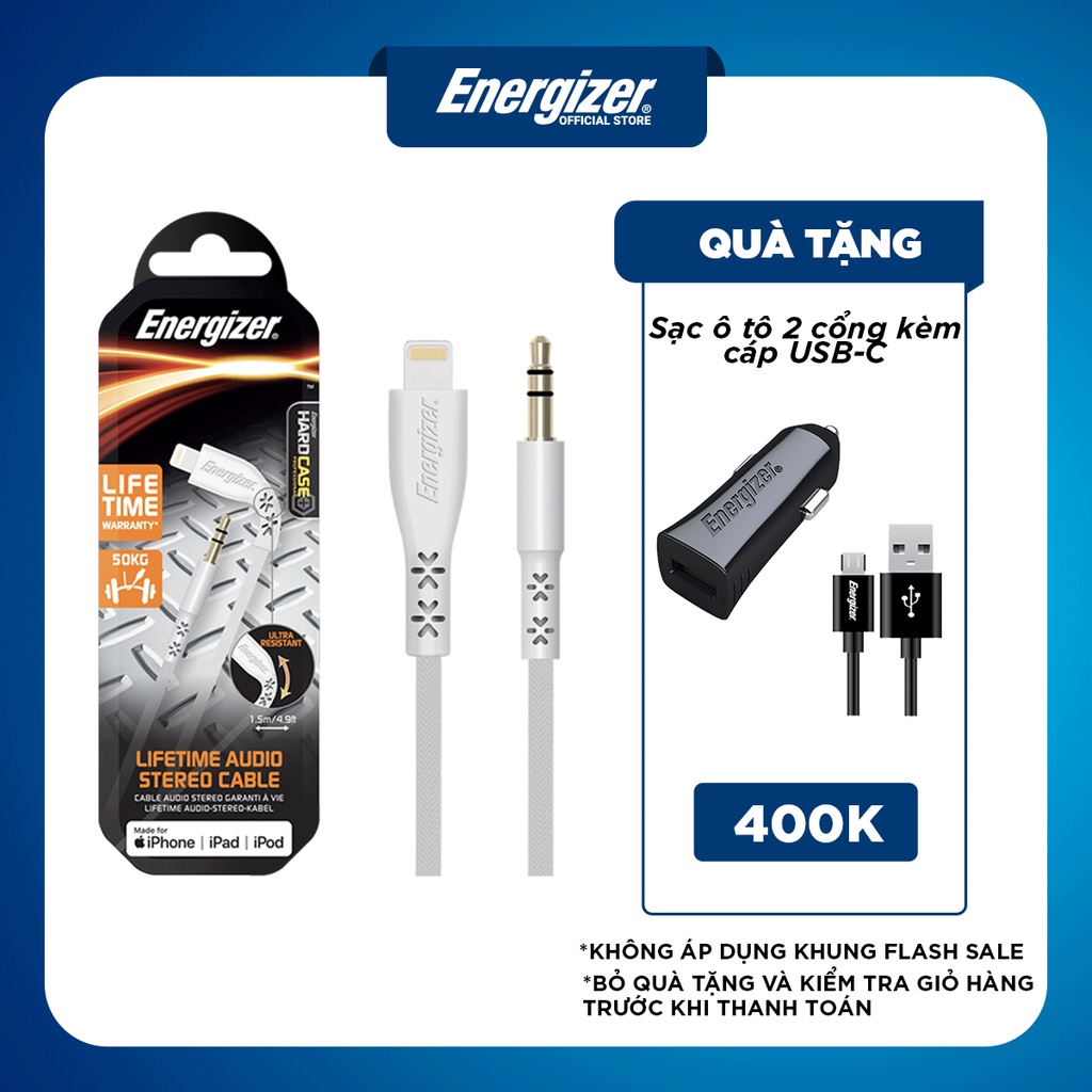 Cáp Lightning LW Audio Energizer màu trắng - C41EUJALIHT