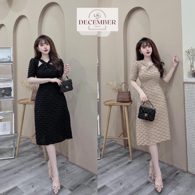 - Váy xốp cách điệu dây đan chéo cổ tay lỡ- December Fashion