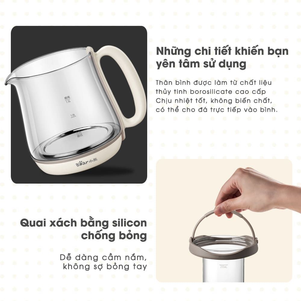 Bản Quốc Tế - Máy Pha Trà Mini,Chưng Yến,Đun Nước_Giữ Ấm Bear SUBE011(YSH-C15Q5) Dung Tích 1.5L- Bảo Hành 18 Tháng