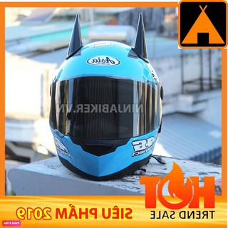 Nón bảo hiểm Full face Asia mt136 chim ngỗng xanh + đuôi gió + sừng batman
