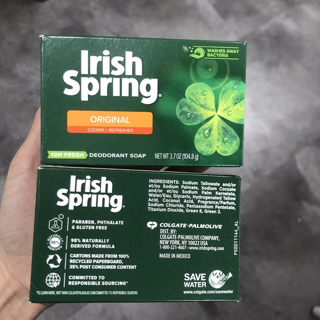 Xà Bông Cục IRISH SPRING Mỹ Orginal Fell Clean And Fresh Deodrant Soap 104.8g - Mẫu mới