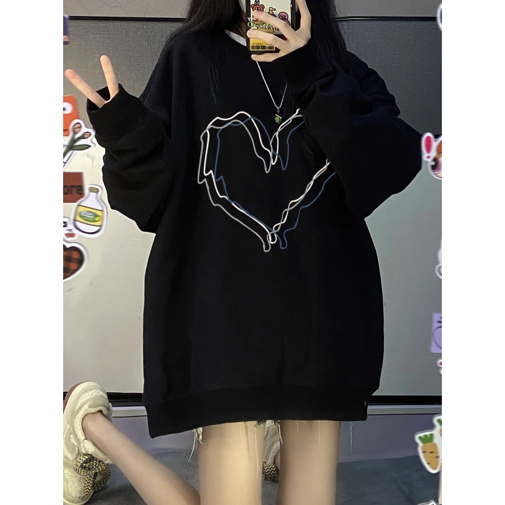 Áo Hoodie Nữ Dáng Rộng Cổ Tròn In Chữ
