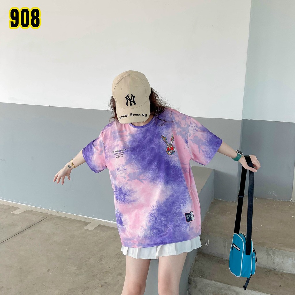 Áo thun tay ngắn unisex, áo phông tay lỡ nam nữ, thun lạnh màu loang, 100% cotton, free size 40-75kg - yumi47store-908