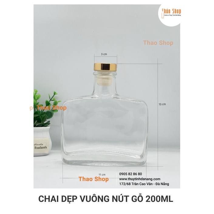 🚩 🚩Chai thủy tinh dẹp vuông nắp gỗ đựng nước ép, cà phê, trà sữa....