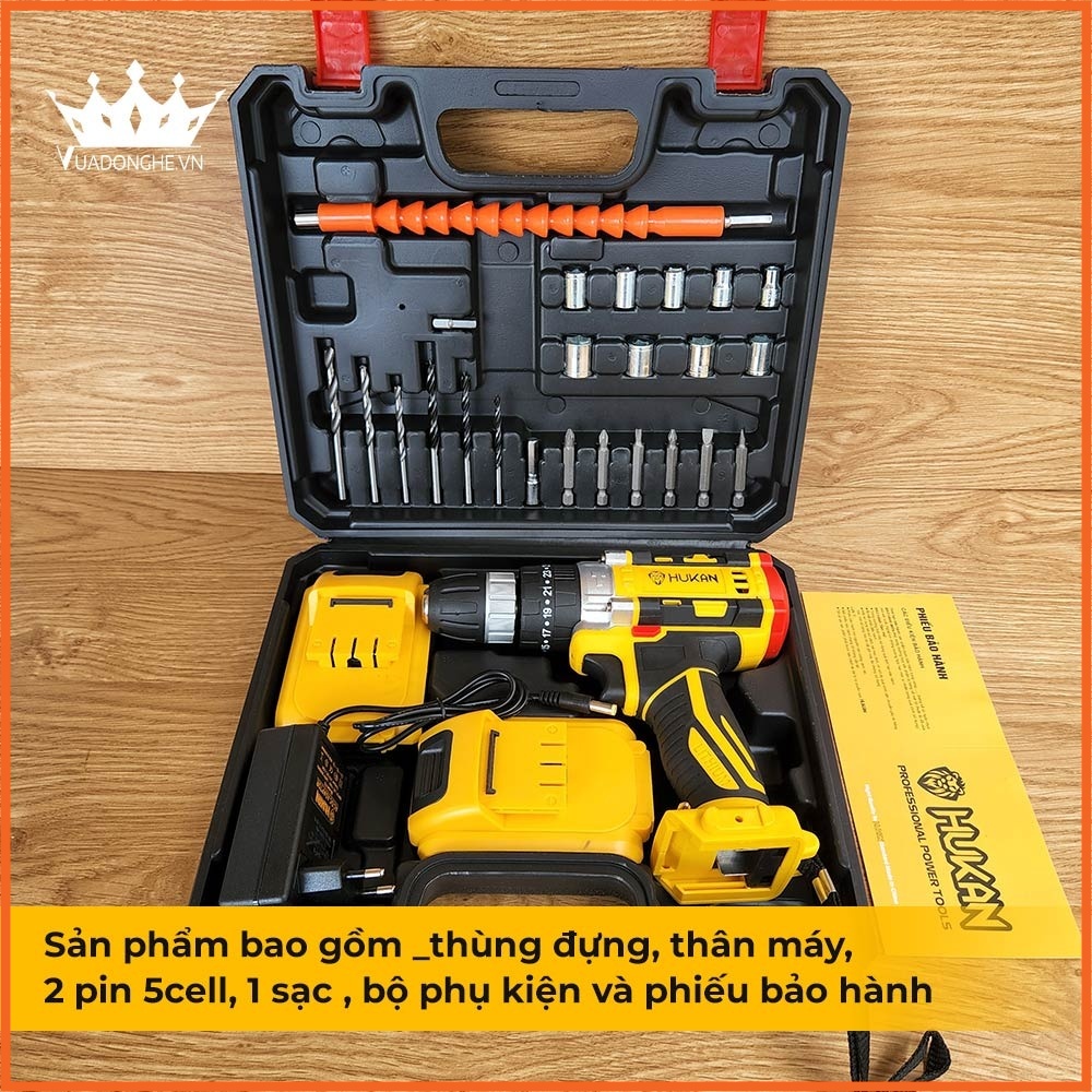 Máy Khoan Pin cầm tay HUKAN  HK - F8 21V Có Chổi Than. Máy khoan pin bảo hành chính hãng 6 tháng Hukan.