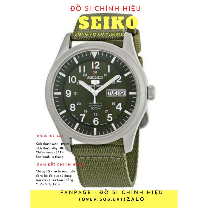 Đồng hồ nam tự động Seiko dây quân đội 7s3603j0