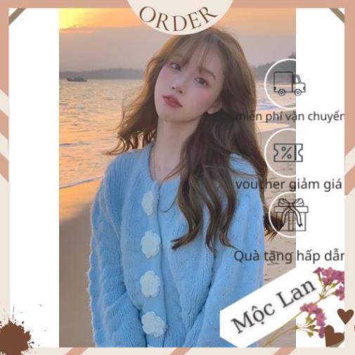 (MộcLan ORDER) Áo cardigan len nữ, áo len nữ kiểu bánh bèo phối cúc hoa siêu xinh