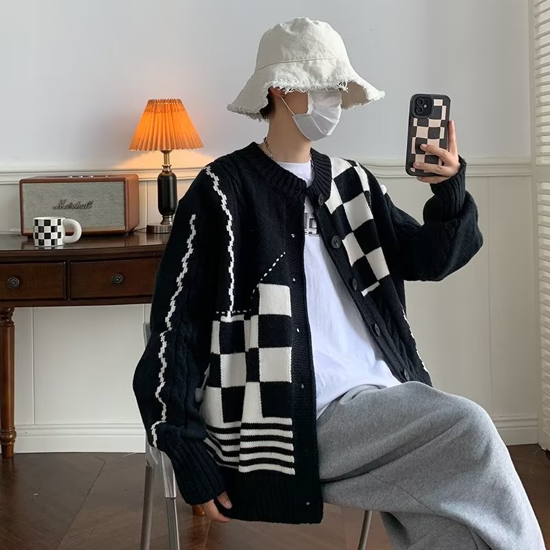 Áo Khoác Cardigan Dệt Kim Tay Dài Dáng Rộng Thiết Kế Rách Phong Cách Nhật Bản Thời Trang Mùa Thu Mới Cho Nam