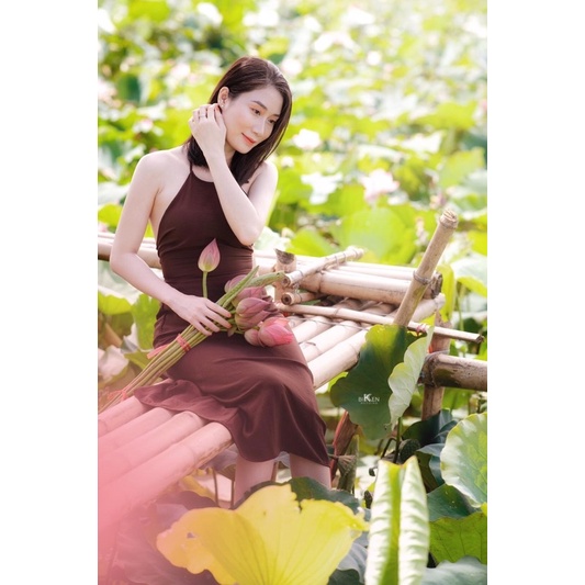 Váy Đụp Áo Yếm Chụp Sen/ 2 Màu Trắng Đen/ Ảnh Thật Của Shop