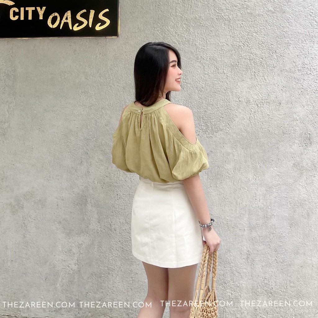 ÁO KIỂU KHOÉT VAI ZAREEN VOA77 XANH BƠ