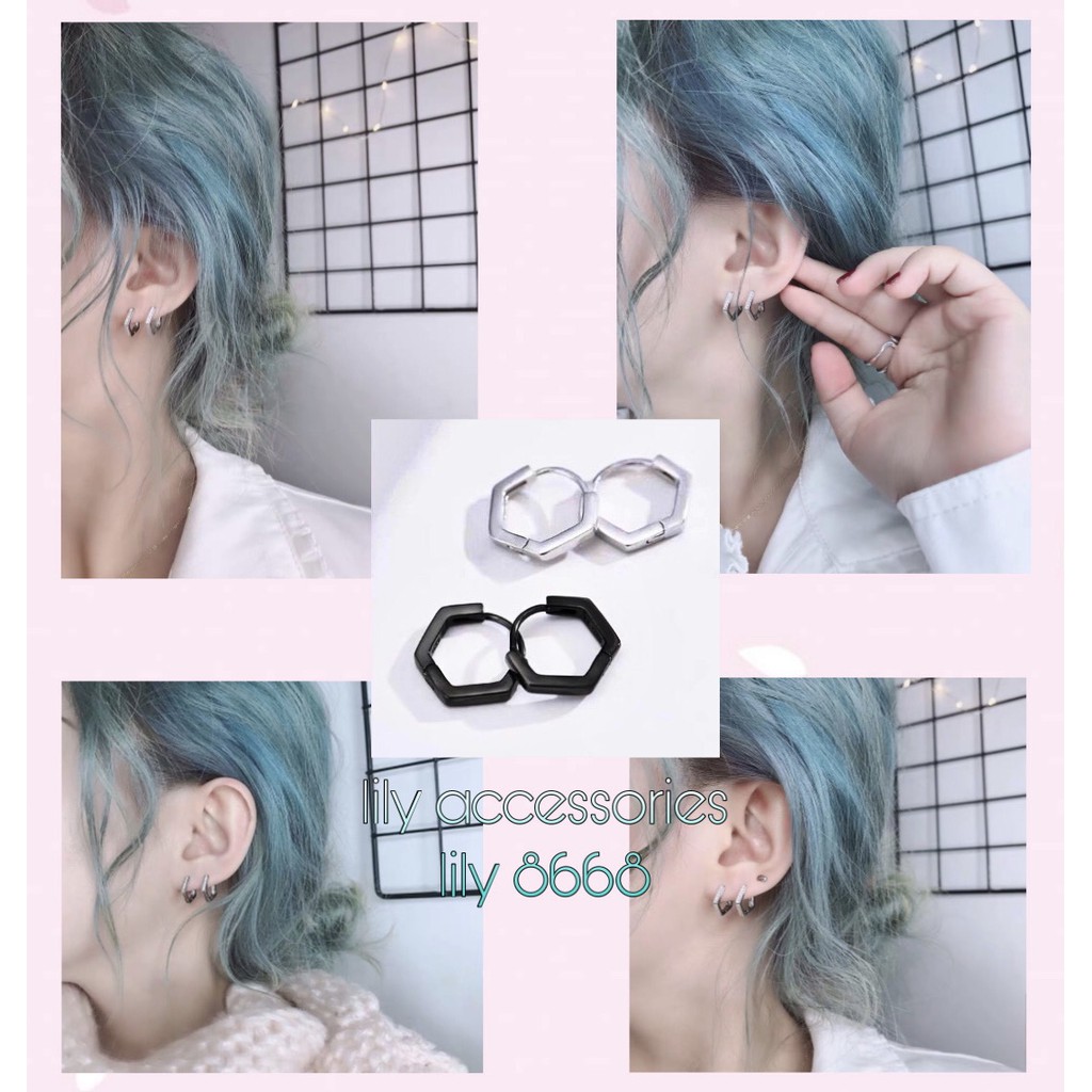 Hexagon Earring khuyên tai titan lục giác không gỉ không đen không dị ứng nam nữ Uniex