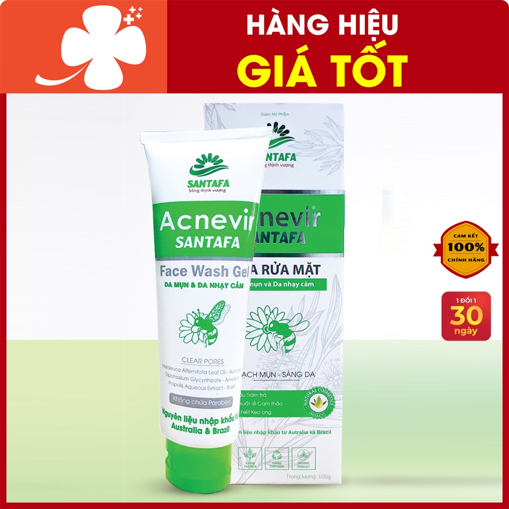 Sữa rửa mặt Acnevir Santafa Face wash gel (tuýp 100g) dành cho da mụn