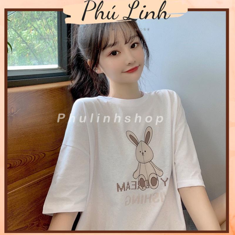 MS6612 Áo thun nữ in hình thỏ form rộng, áo thun cotton hè mát