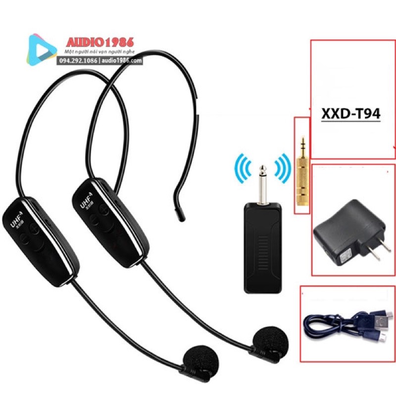 Micro không dây XXDT94 2 mic nói song song kết nối amply loa kéo loa trợ giảng sân khấu