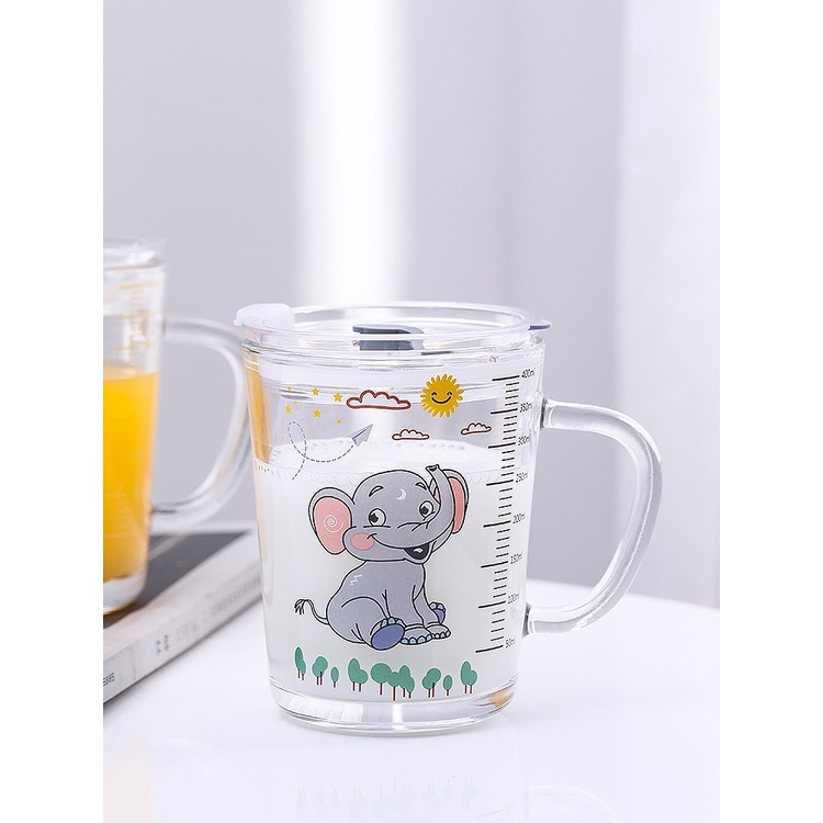 Cốc Pha Sữa Thủy Tinh Chia Vạch siêu tiện lợi Có nắp Tặng ống hút cho bé