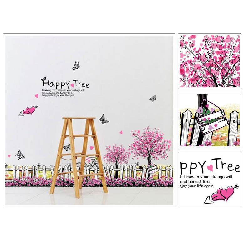 Decal dán chân tường Hồng Happy Tree - DCT005