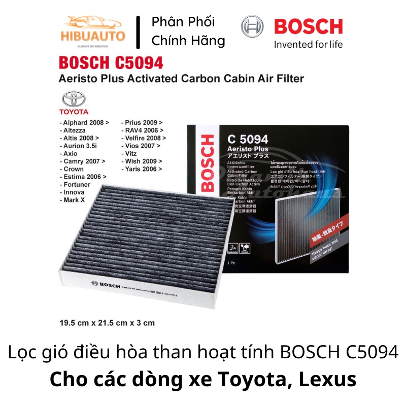 Lọc gió điều hòa BOSCH C5094 cho các dòng xe Toyota, Lexus - có lớp than hoạt tính
