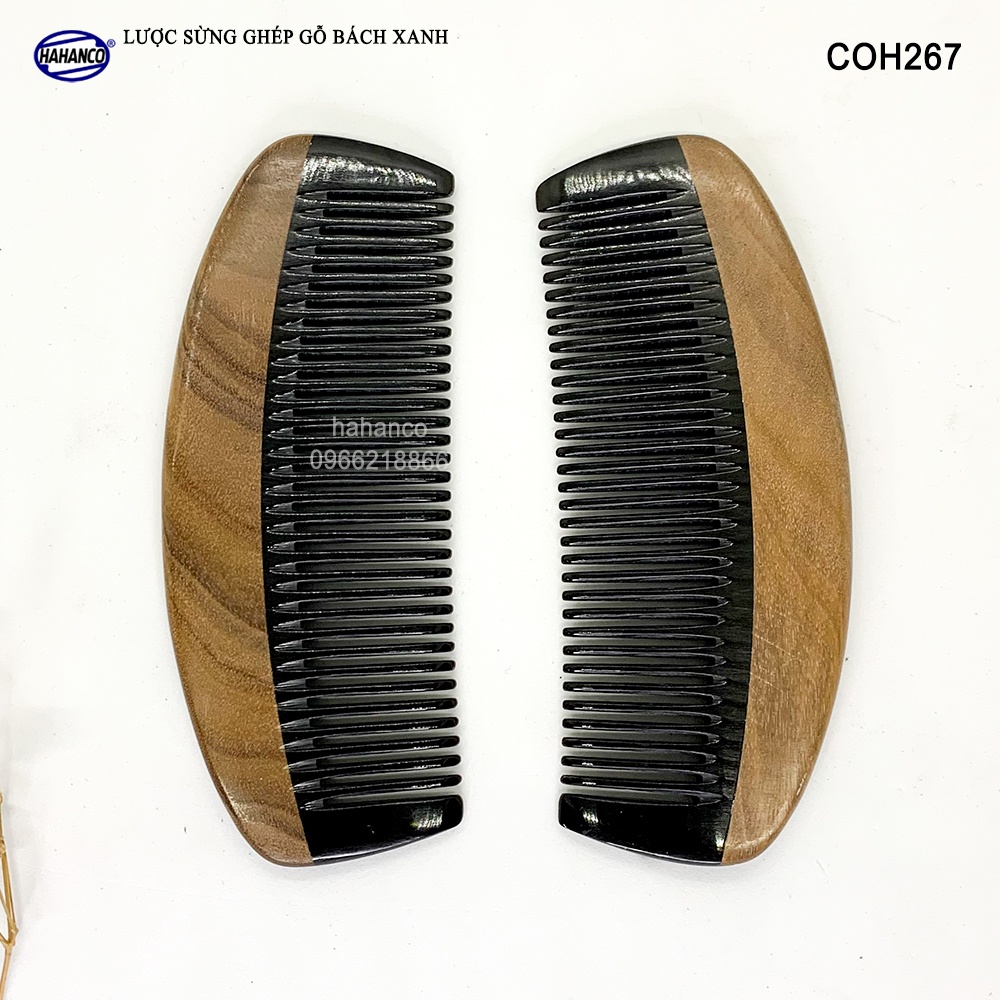 Lược sừng ghép gỗ thơm hình múi bưởi (Size: S-12cm) Chống tích điện - COH267