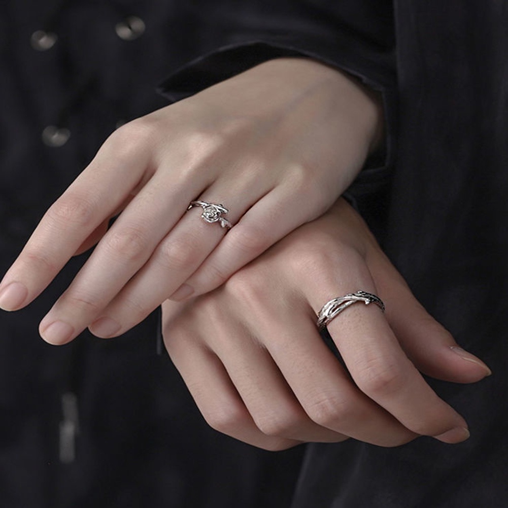 Nhẫn Hở Hình Hoa Hồng Màu Bạc Phong Cách Gothic Thời Trang Cho Nam Và Nữ