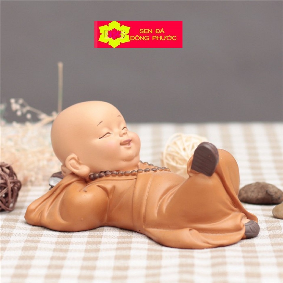 -Bộ 02 Tượng Vô Ngã 8cm- Tượng chú tiểu áo lam chất liệu Composite- Phụ kiện trang trí - Sen Đá Xương rồng