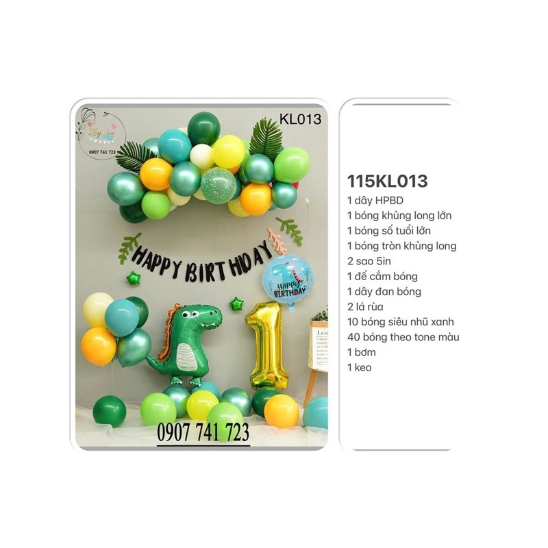 Bóng Trang Trí Sinh Nhật,FREESHIP, Set Khủng Long xanh xinh lung linh