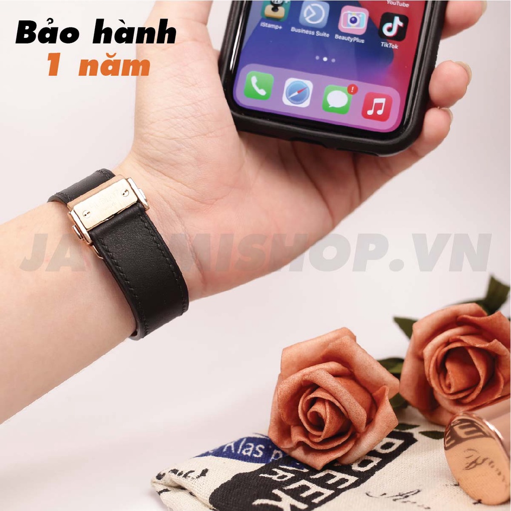 Dây Apple Watch Da BÊ SWIFT màu đen khóa hublot cho series 1 2 3 4 5 6 7 SE 38mm 40mm 41mm 42mm 44mm 45mm bảo hành 1 năm