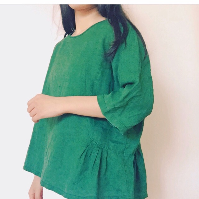 Áo linen xanh lá bèo vạc babydoll hai bên