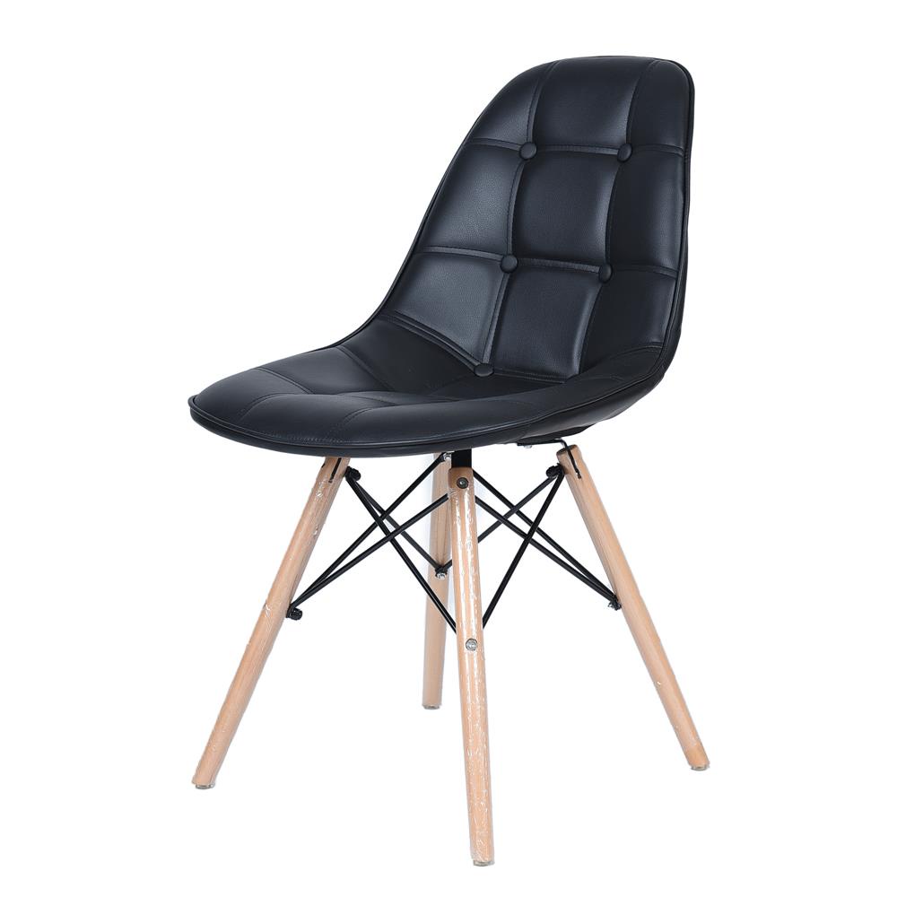 HomeBase FURDINI Ghế ngồi bằng gỗ sồi bọc da PU chống xước chống thấm nước BUTTON W47xH82xD53,5cm màu đen
