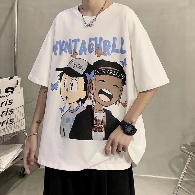 Áo Thun Tay Ngắn Dáng Rộng In Họa Tiết Hoạt Hình Phong Cách Hip Hop Nhật Bản Thời Trang Cho Nam Và Nữ Size M-8XL