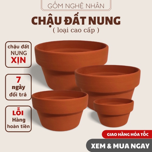 Chậu đất nung trồng sen đá xương rồng, chậu trồng sen đá trang trí nhà và văn phòng, bàn làm việc, combo chậu 4 size