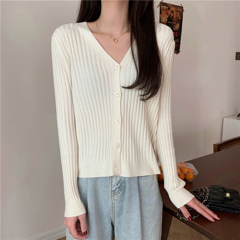 Áo Khoác Cardigan Tay Dài Cổ Chữ V Form Ôm Thời Trang Mùa Xuân