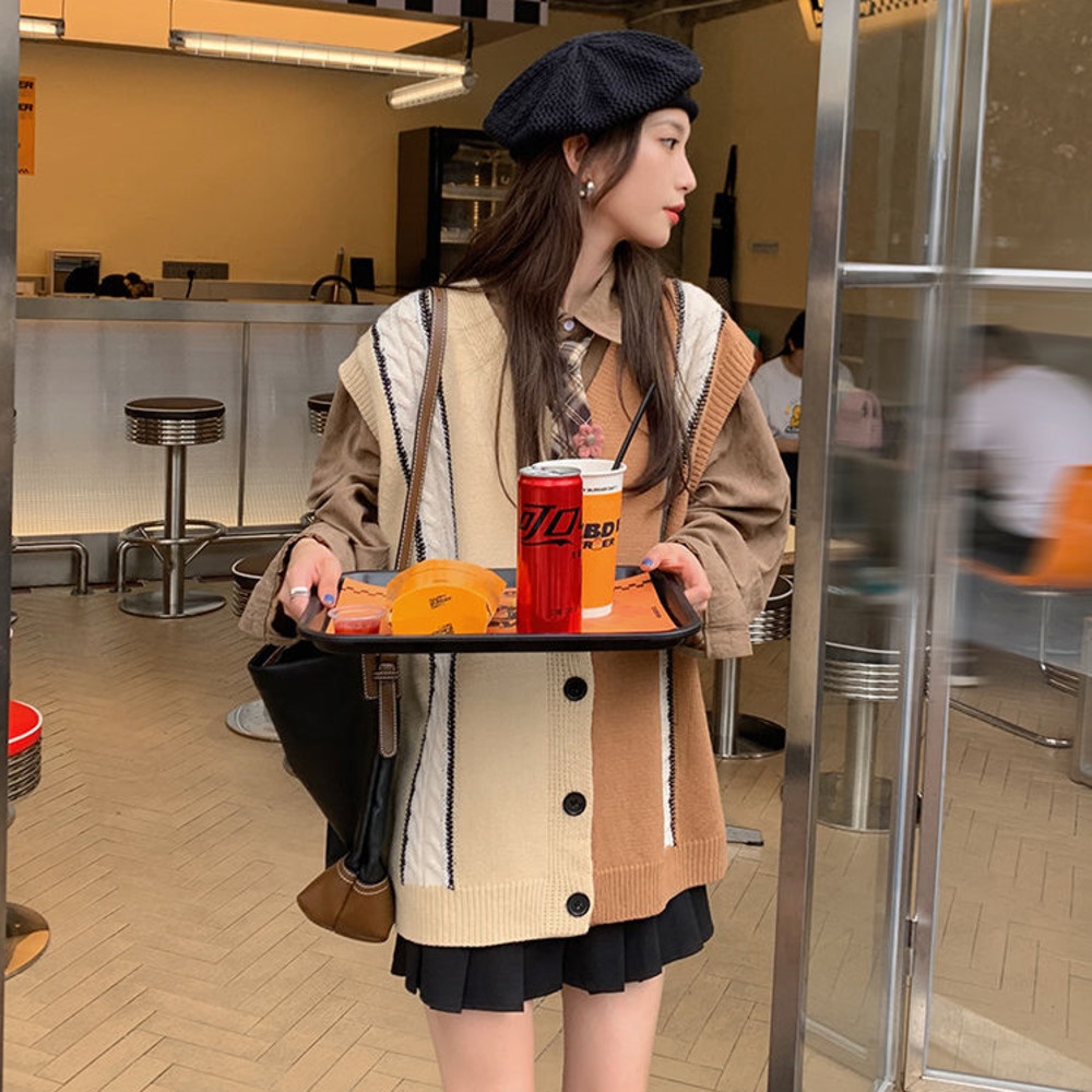 Áo Dệt Kim Sát Nách Dáng Rộng Màu Sắc Phong Cách Hàn Quốc Dành Cho Nữ