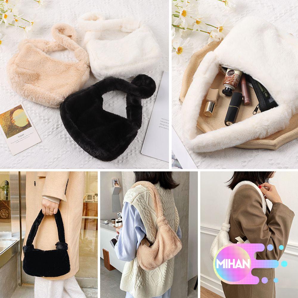 Túi đeo vai vải lông màu trơn thời trang dễ phối đồ