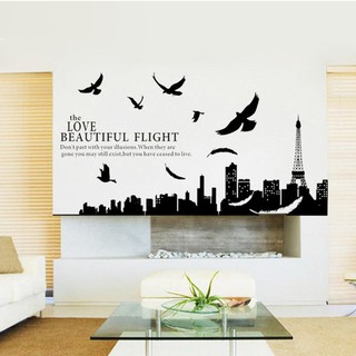 Decal dán tường khung cảnh thành phố Paris và tháp eiffel AY1913