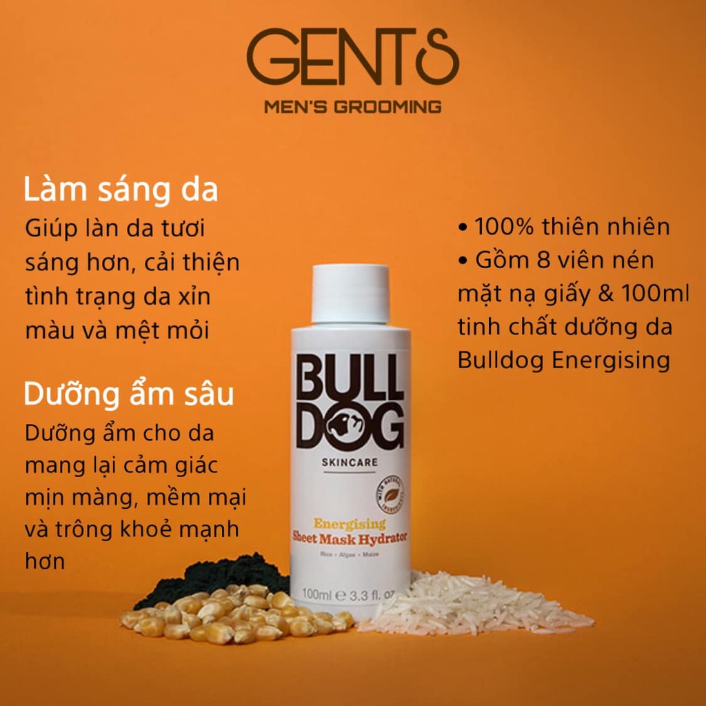 Bộ mặt nạ giấy nén và tinh chất dưỡng da cho nam Bulldog Energising Sheet Mask 100ml
