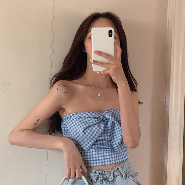 [ORDER] Áo ống croptop màu xanh có nơ trước ngực | BigBuy360 - bigbuy360.vn