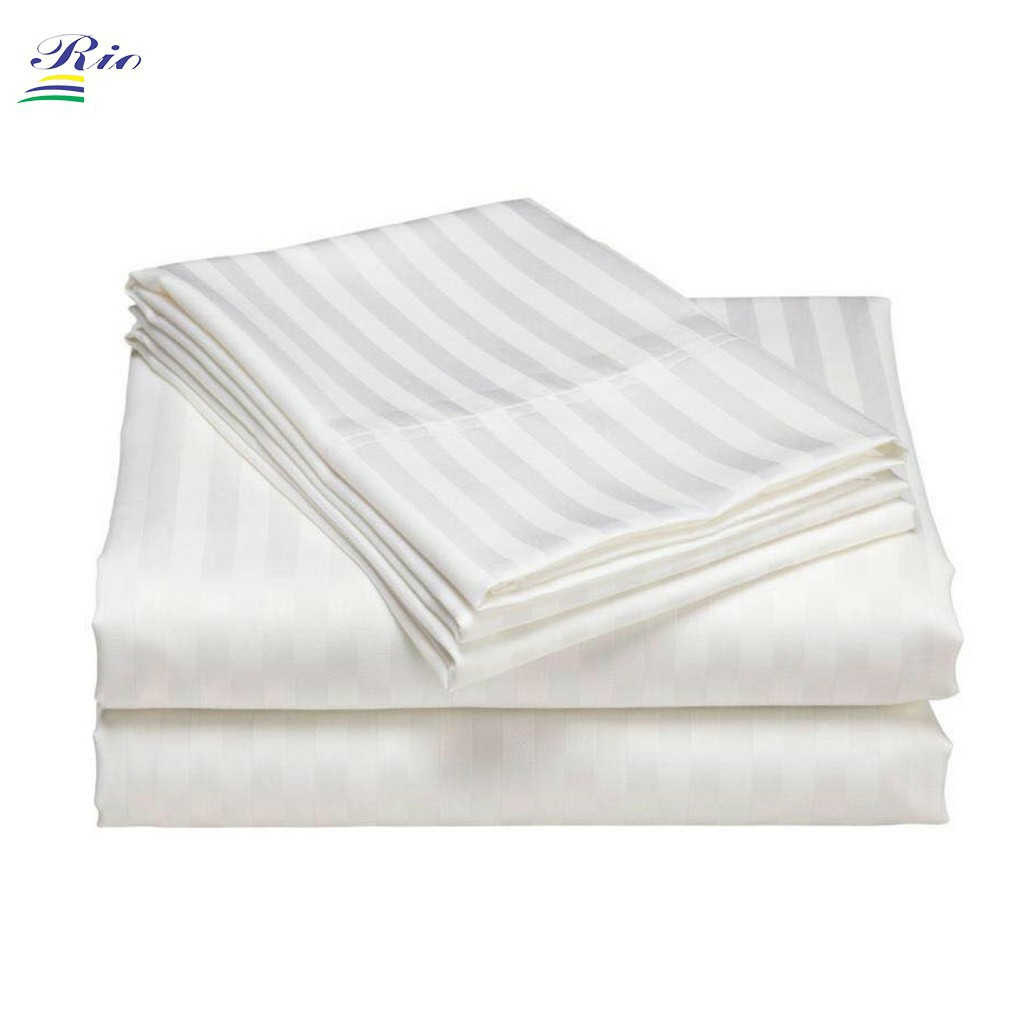 (Vải sọc T330) Bộ Drap khách sạn Cotton trắng sọc 1m/m2/m4/m6/m8 30cm