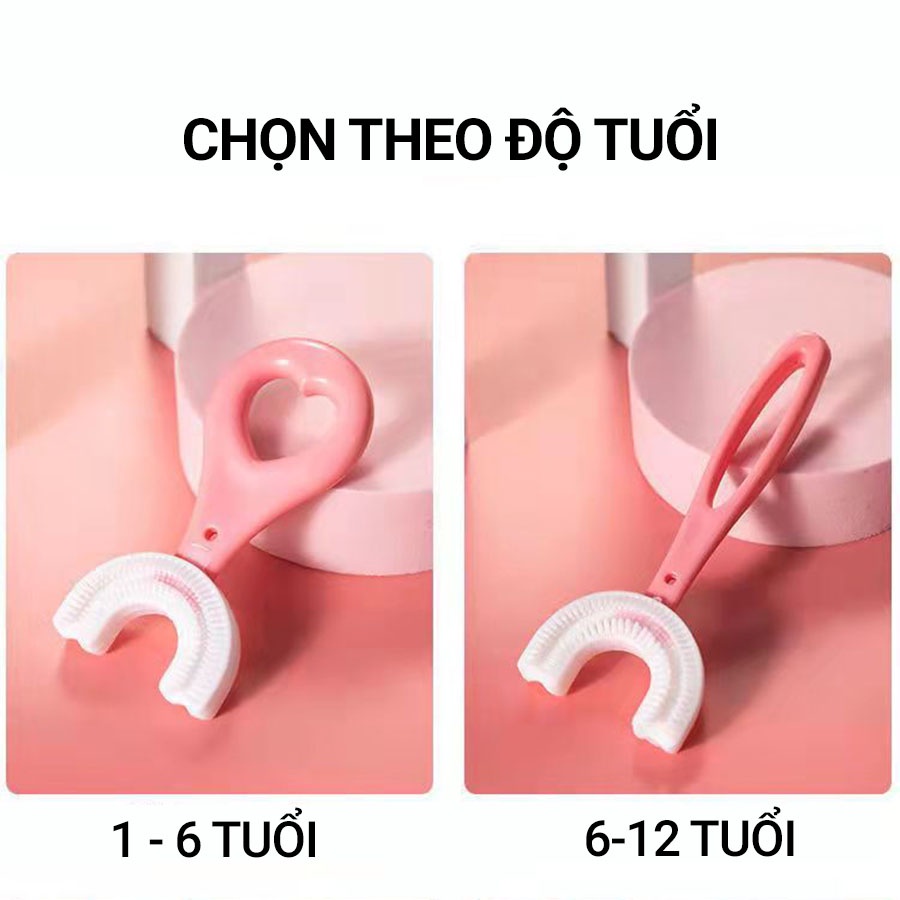 Bàn chải đánh răng chữ u cho bé - bàn chải silicon 2 tuổi 5 và 6 đến 12 tuổi an toàn cho bé tập đánh răng