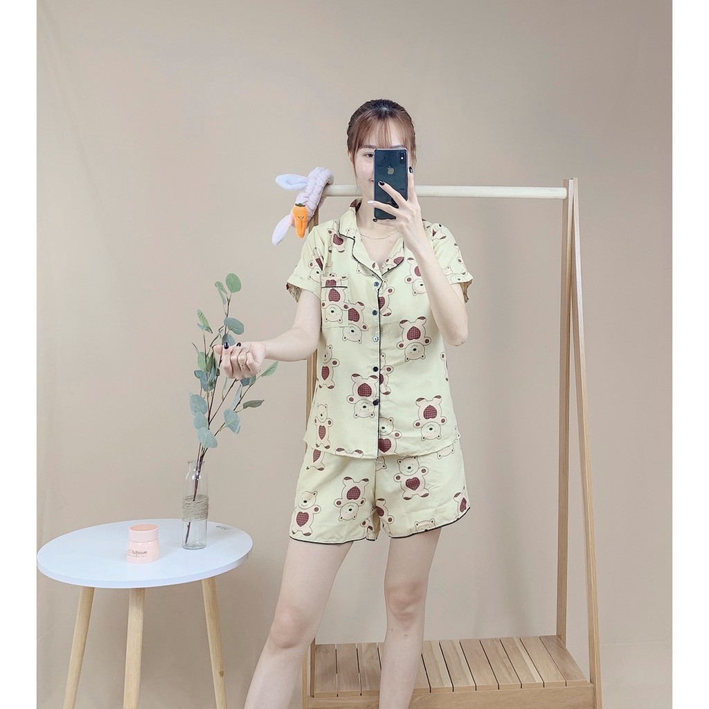 Bộ mặc nhà pijama, Bộ đùi nữ phong cách hàn quốc, kiểu dáng trẻ trung.