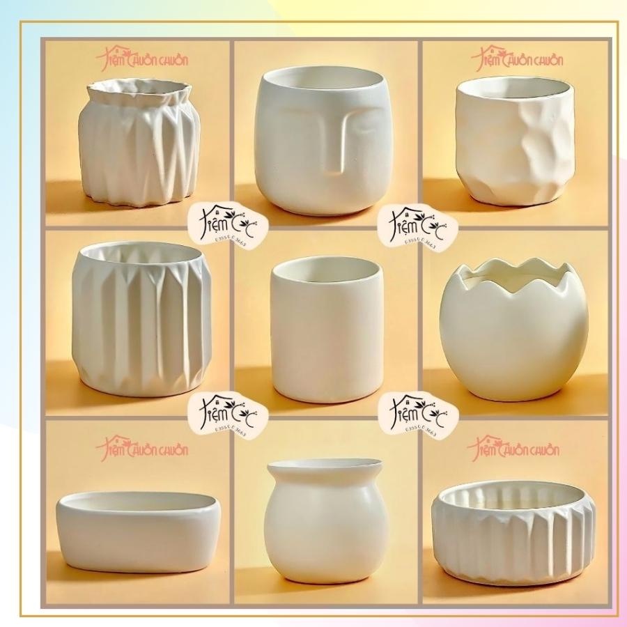 Chậu Trồng Cây Trắng Pastel - Chậu Hoa Đất Nung Để Bàn Trồng Sen Đá, Xương Rồng - tiemchuonchuon - Tiệm Chuồn Chuồn