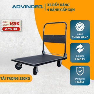 Xe đẩy hàng 4 bánh gấp gọn 320kg advindeq ht-320 sàn thép phủ nhám siêu bền, bánh cao su chống ồn, bảo hành 1 năm