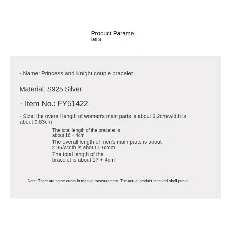Vòng tay đôi nam nữ Vòng Tay Mạ Bạc 925 Khắc Chữ Princess and knight Thời Trang Cho Nam Và Nữ