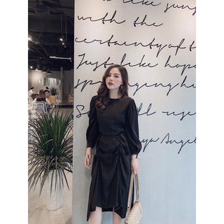 Đầm tay phồng suông xòe babydoll màu đen hàng trưng bày thanh lý