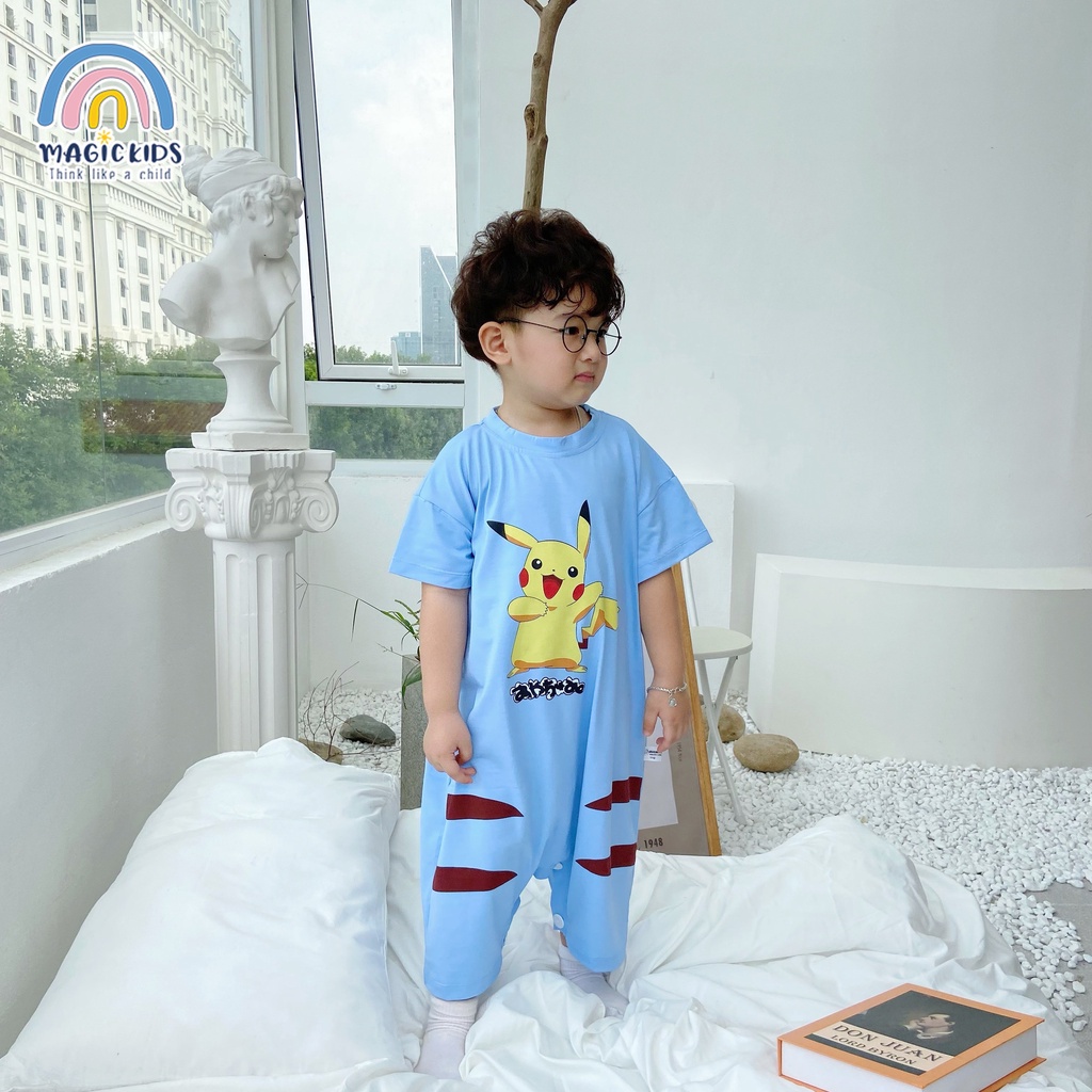 Đồ ngủ liền thân ngắn tay cotton cho bé Magickids quần áo ngủ trẻ em dáng rộng mềm mại thấm hút mồ hôi BL21001