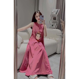 Đầm maxi thun khô in hình cô gái