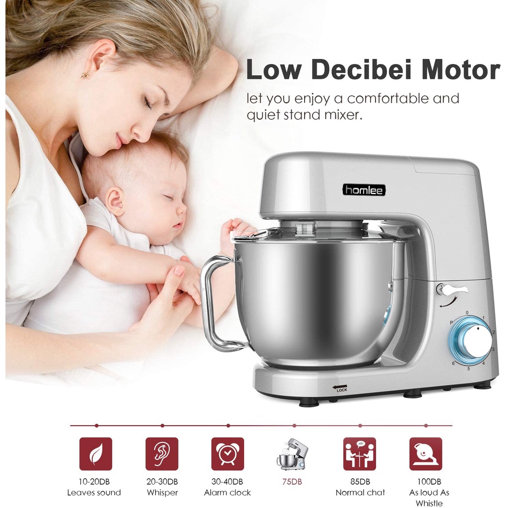 (Hàng xuất UK) Máy nhào bột Homlee / Cookmii SM-1508 7.2L 1800W - Hàng chính hãng - Bánh răng kim loại khỏe vô  cùng