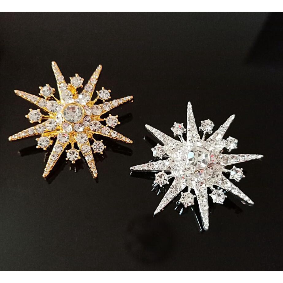 Ghim Cài Khăn Choàng Lụa Hình Bông Tuyết Ngôi Sao Bát Giác Màu Vàng Kim Phong Cách Dongdaemun Corsage Cá Tính Dễ