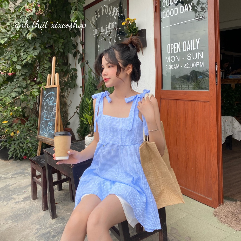 Set áo hai dây buộc nơ vai kèm quần sooc trắng xixeoshop - v42